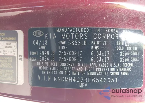 2014 Kia Sedona Ex from USA, damaged, VIN KNDMH4C73E6543051
